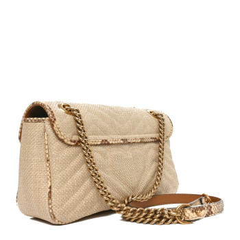 GUCCI Raffia Elaphe Matelasse Small GG Marmont Shoulder Bag Natural Cream Brown