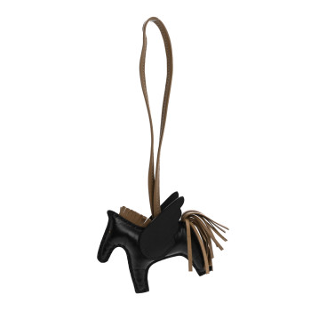HERMES Milo Lambskin Grigri Rodeo Pegase Horse Bag Charm Black Etoupe