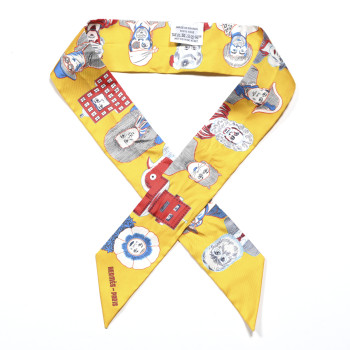HERMES Silk Dress Code Twilly Jaune Vif Rouge White