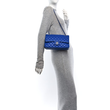 CHANEL Lambskin Quilted Medium Double Flap Blue