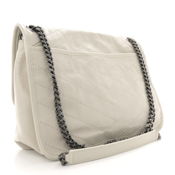 SAINT LAURENT Crinkled Calfskin Matelasse Monogram Medium Niki Chain Satchel Ivory
