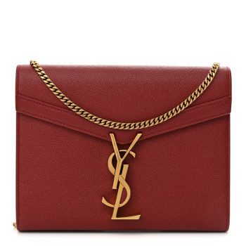 SAINT LAURENT Grain De Poudre Monogram Cassandra Chain Wallet Opyum Red