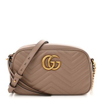 GUCCI Calfskin Matelasse Small GG Marmont Chain Shoulder Bag Porcelain Rose