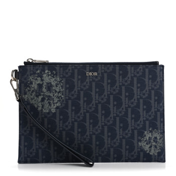 CHRISTIAN DIOR x Denim Tears A5 Oblique Flat Pouch Wristlet Blue