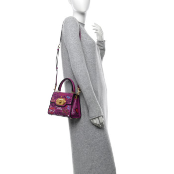 DOLCE & GABBANA Calfskin Graffiti Printed Welcome Satchel Purple Black