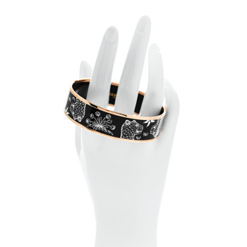 HERMES Enamel Printed Wide Les Leopards Bracelet 70 Black