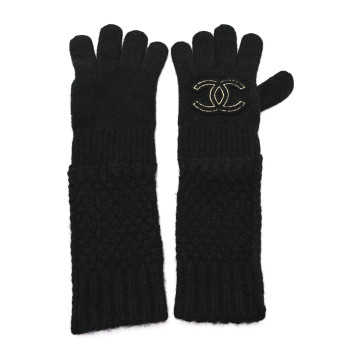 CHANEL Cashmere Silk CC Gloves Black