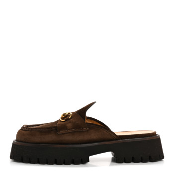 GUCCI Suede Horsebit Platform Mules 39.5 Washed Brown
