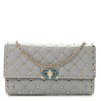 VALENTINO GARAVANI Lambskin Rockstud Spike Wallet on Chain Grey