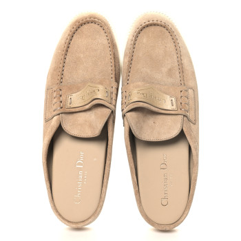 CHRISTIAN DIOR Suede Goatskin Boy Loafer Mule 39 Rope Beige