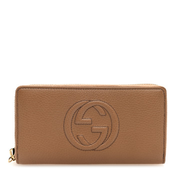 GUCCI Pebbled Calfskin Soho Zip Around Wallet Camelia
