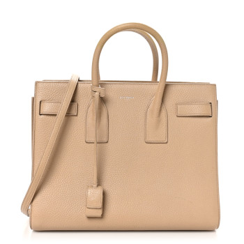 SAINT LAURENT Grained Calfskin Small Sac De Jour Dark Beige