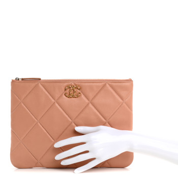 CHANEL Goatskin Large Chanel 19 Pouch Pink
