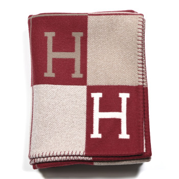 HERMES Wool Cashmere Avalon III Blanket Ecru Rouge H