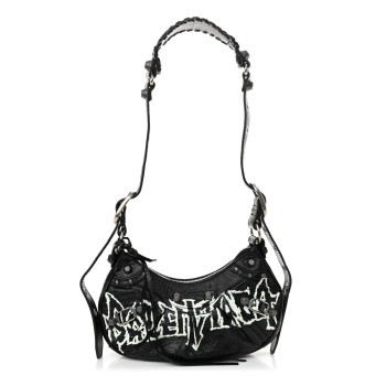 BALENCIAGA Agneau Arena Lunar New Year Graffiti Logo Le Cagole Shoulder Bag XS Black