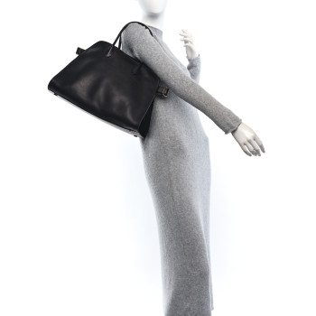 THE ROW Polished Saddle Calfskin Soft Margaux 15 Black