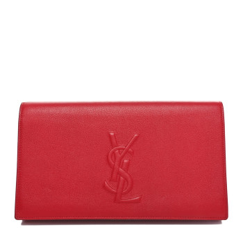 SAINT LAURENT Calfskin Monogram Large Belle De Jour Clutch Red