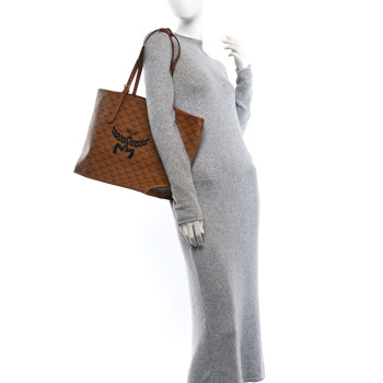 MCM Lauretos Nappa Medium Himmel Shopper Tote Beige Cognac