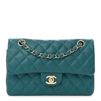 CHANEL Caviar Quilted Small Double Flap Turquoise