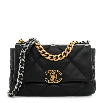 CHANEL Lambskin Quilted Medium Chanel 19 Flap Black