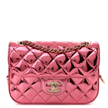 CHANEL Mirror Calfskin Metallic Lambskin Quilted Hollywood Boulevard Mini Flap With Star Coin Purse Pink
