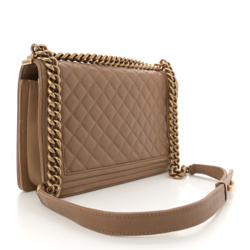 CHANEL Lambskin Quilted New Medium Boy Flap Dark Beige