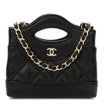 CHANEL Shiny Lambskin Quilted Micro 31 Clutch With Chain Black