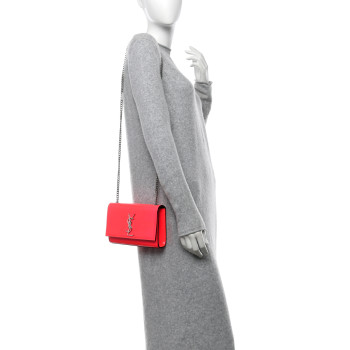 SAINT LAURENT Patent Grain de Poudre Small Monogram Kate Satchel Neon Pink