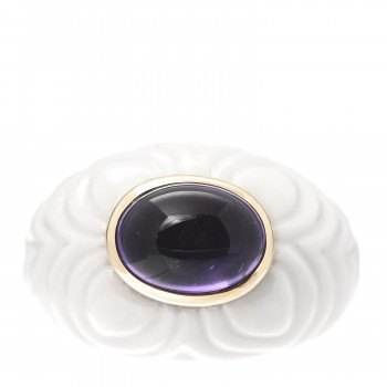 BULGARI 18K Yellow Gold Porcelain Amethyst Chandra Ring 53 6.25
