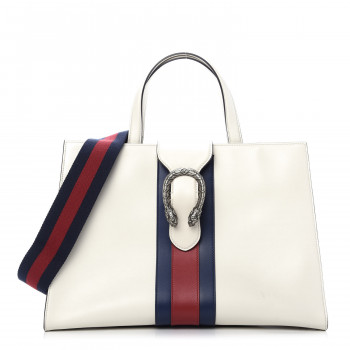 GUCCI Calfskin Web Stripe Large Dionysus Tote Bag White