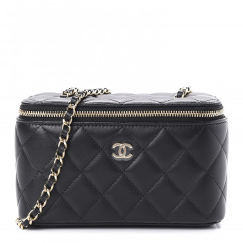 CHANEL Lambskin Quilted Small Vanity Case With Chain Black