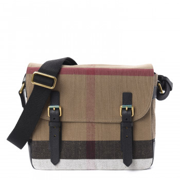 BURBERRY Canvas Mega Check Large Baildon Messenger Bag Black