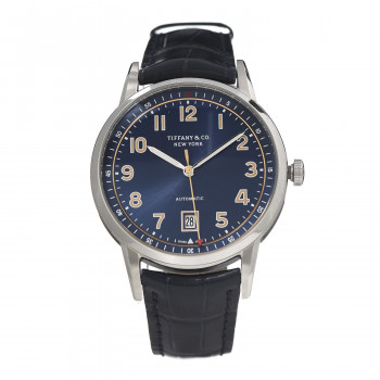TIFFANY Stainless Steel Alligator 40mm CT60 3-Hand Automatic Watch Blue