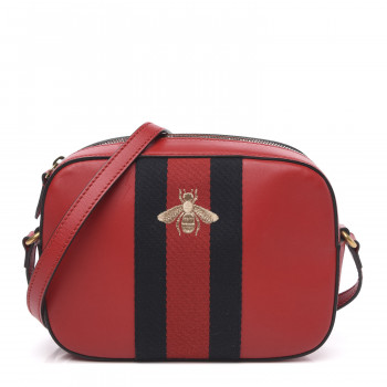 GUCCI Calfskin Web Small Webby Bee Shoulder Bag Red