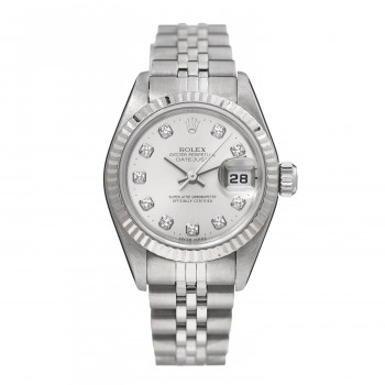 ROLEX Stainless Steel 18K White Gold Diamond 26mm Oyster Perpetual Datejust Watch Silver 69174