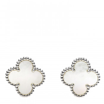 VAN CLEEF & ARPELS 18K White Gold Mother of Pearl Vintage Alhambra Earrings
