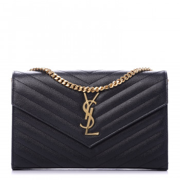 SAINT LAURENT Grain De Poudre Matelasse Chevron Monogram Chain Wallet Black