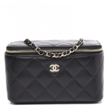 CHANEL Lambskin Quilted Small Vanity Case With Chain Black