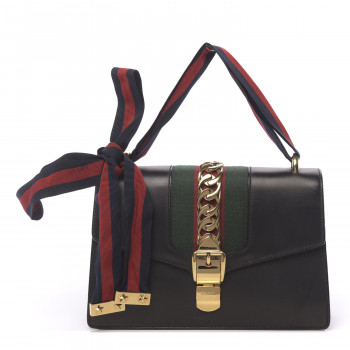 GUCCI Calfskin Small Sylvie Shoulder Bag Black