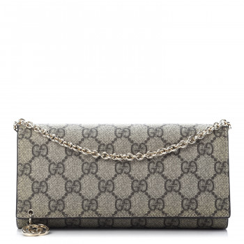 GUCCI GG Plus Monogram GG Pierce Chain Clutch Wallet Beige Ebony Black