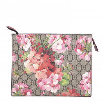 GUCCI GG Supreme Monogram Blooms Large Cosmetic Case Beige Multicolor Dry Rose