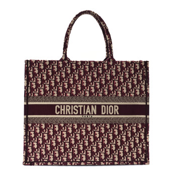 CHRISTIAN DIOR Oblique Large Book Tote Burgundy Multicolor