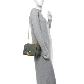CHRISTIAN DIOR Calfskin Macrocannage Medium Caro Bag Cedar Green