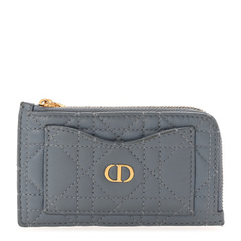 CHRISTIAN DIOR Supple Calfskin Cannage Caro Cosmos Zipped Card Holder Cloud Blue