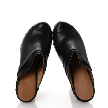 CHANEL Lambskin Studded Clogs 37 Black