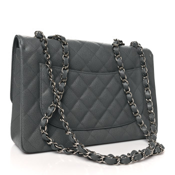 CHANEL Caviar Quilted Jumbo Single Flap Grey