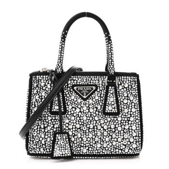 PRADA Satin Crystal Mini Galleria Double Zip Tote Metal