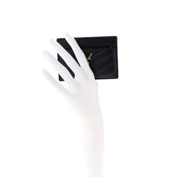 SAINT LAURENT Grain De Poudre Matelasse Chevron Monogram Credit Card Case Navy