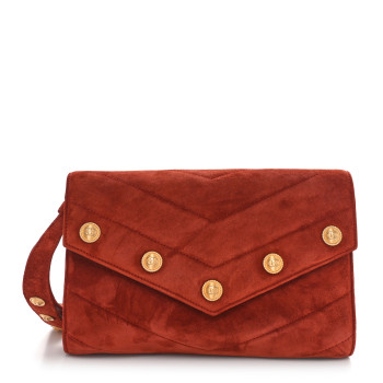 CHANEL Suede Chevron Quilted Mini CC Button Clutch Red