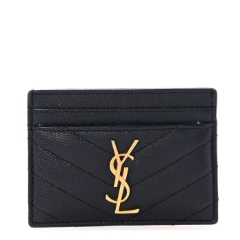 SAINT LAURENT Grain De Poudre Matelasse Chevron Monogram Credit Card Case Navy